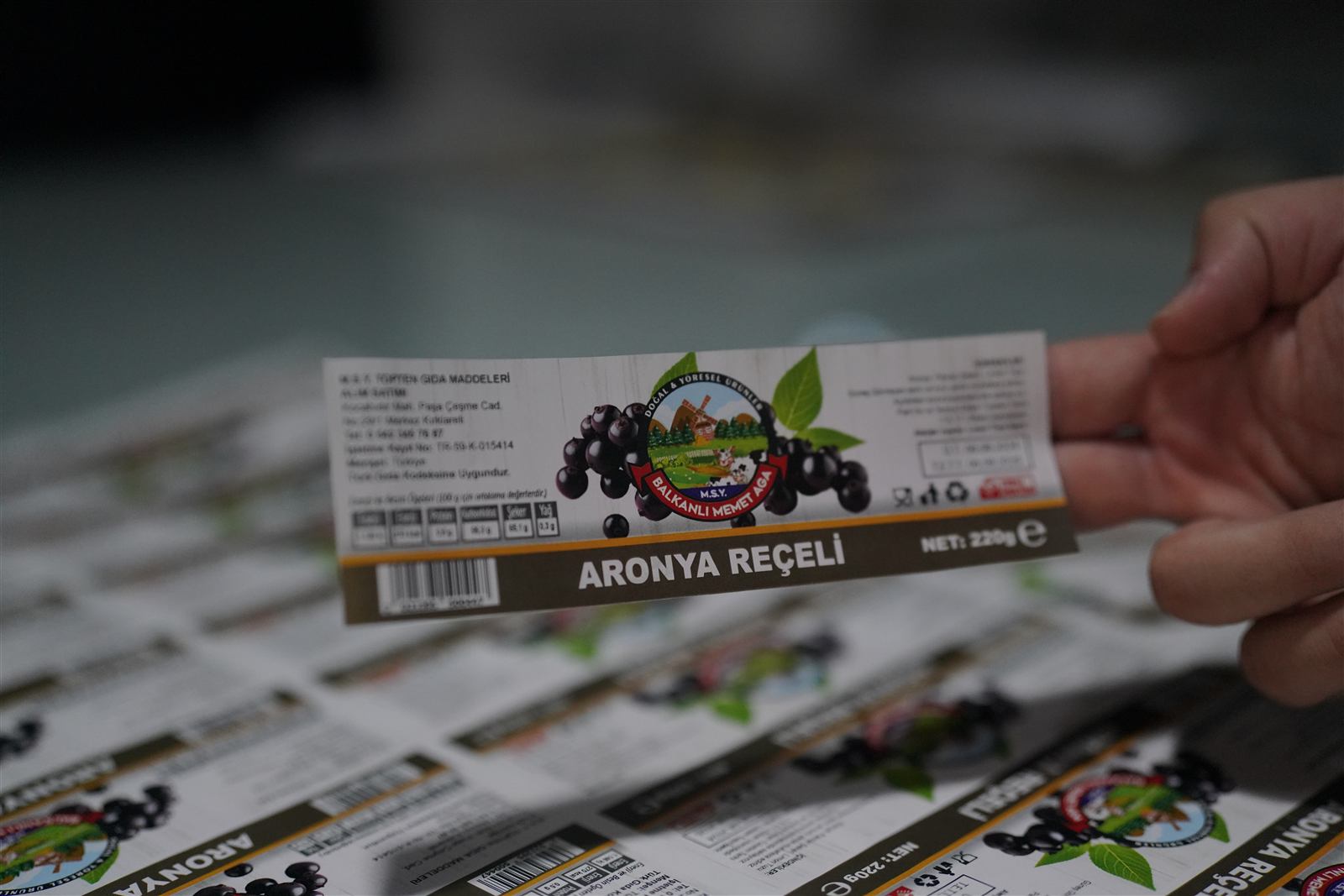 Aronya reçeli etiketi